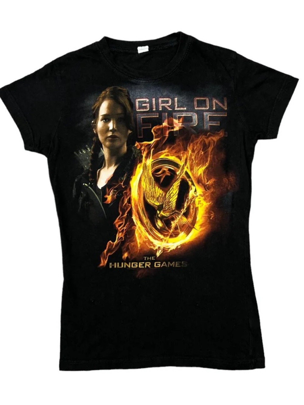 Tultex HUNGER GAMES Girl On Fire Katness Jennifer Lawrence Sci-Fi Movie Graphic
